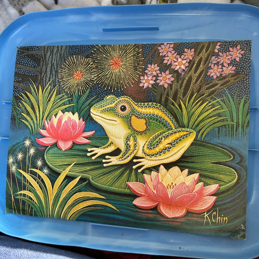 1970s K Chin Frog Print, Vintage Art Print